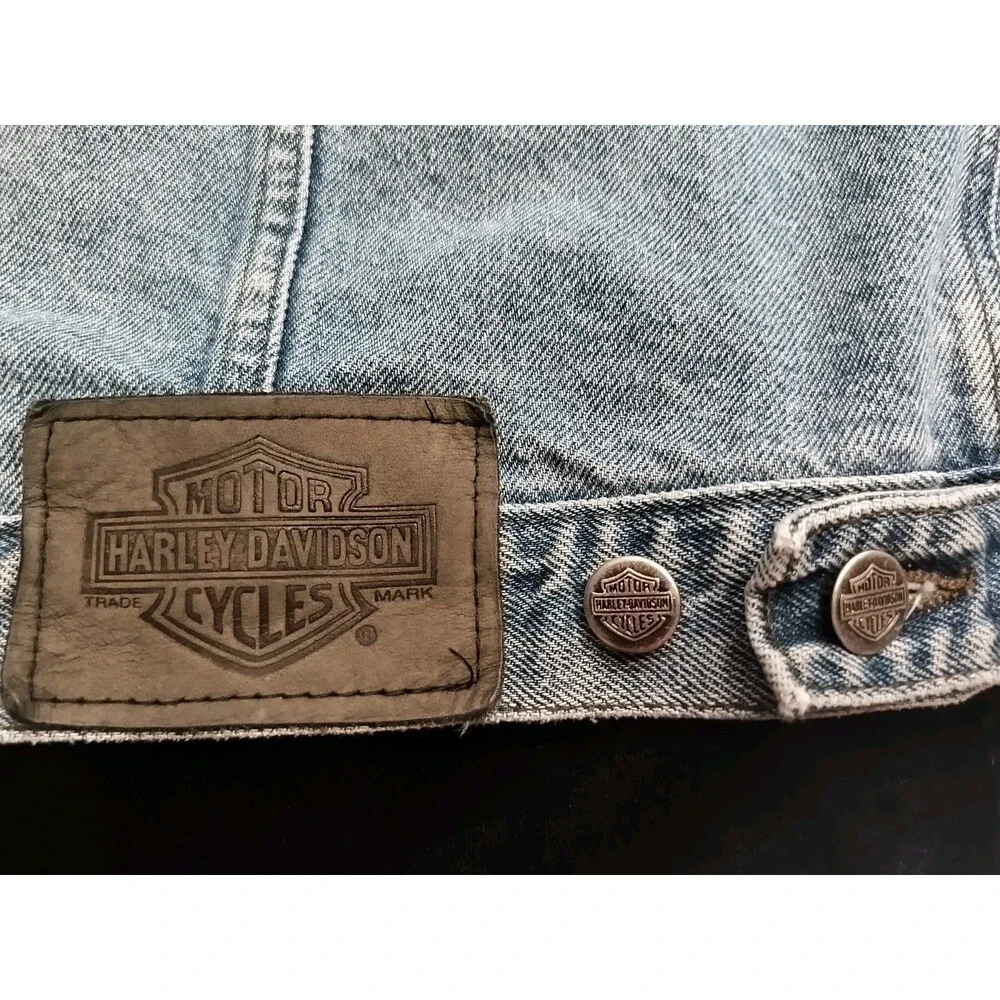 Vintage Harley Davidson Blue Jean Denim Vest Jacket Embroidered Logo Back XL